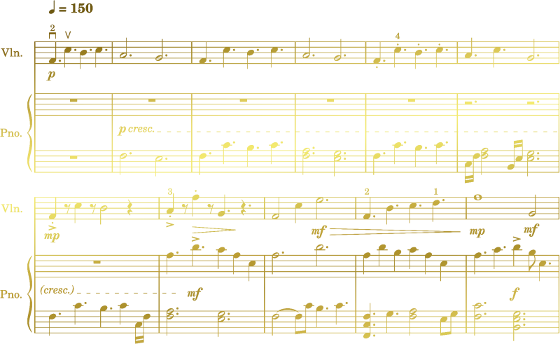 music notes for beginning bars of Le favole di Violetta